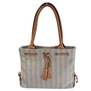 Vintage DOONEY & BOURKE Striped Tassel Tote Bag With Leather Trim Made In USA‎